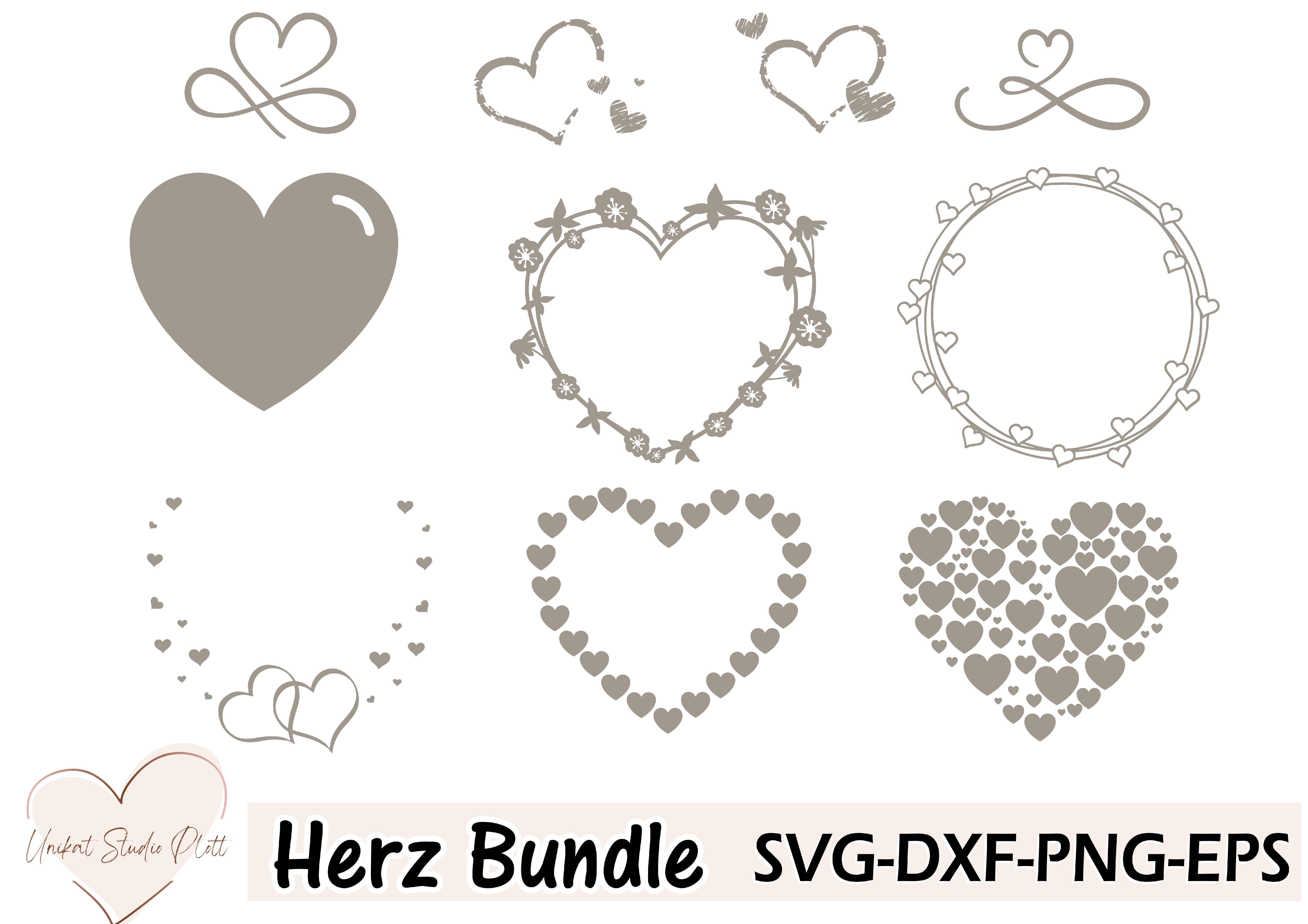 Plotterdatei Herz Bundle, Wreaths Designs SVG DXF PNG