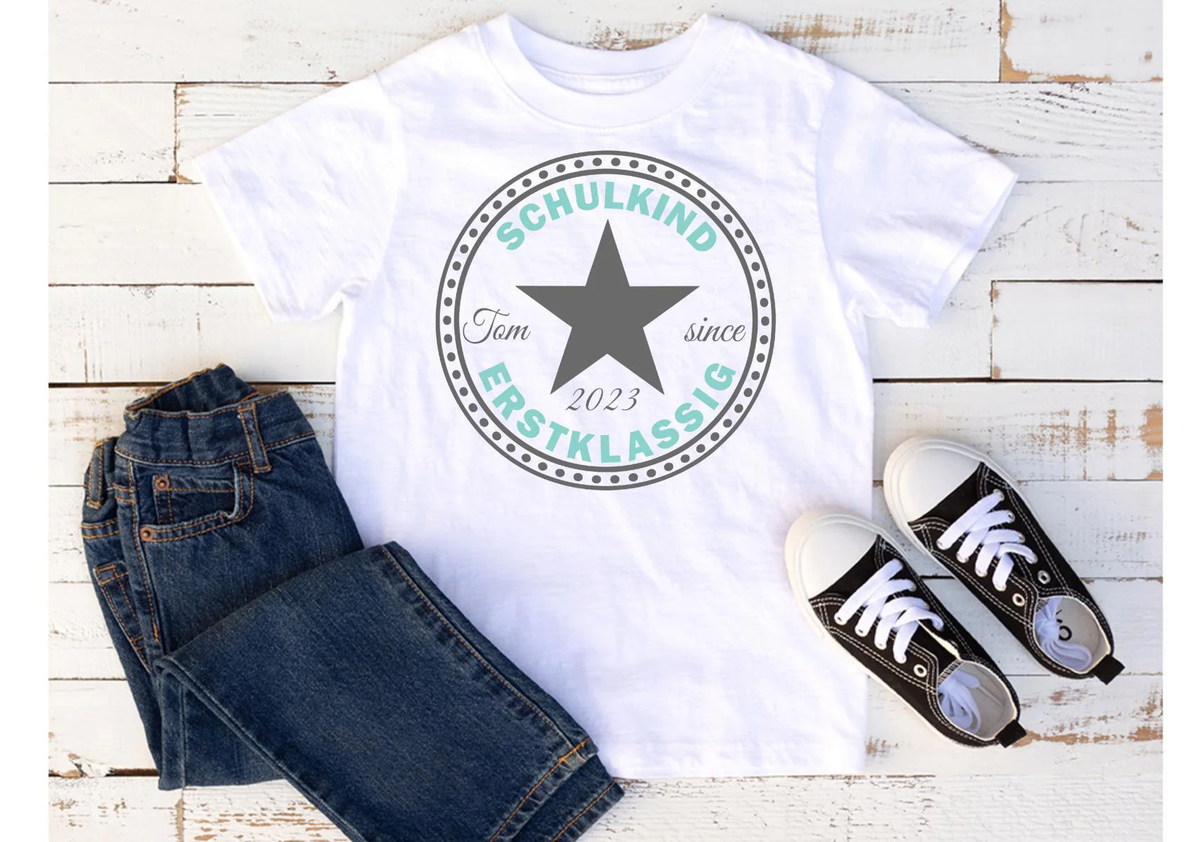 Schulkind T-Shirt "Kreis Grau" mit Namen