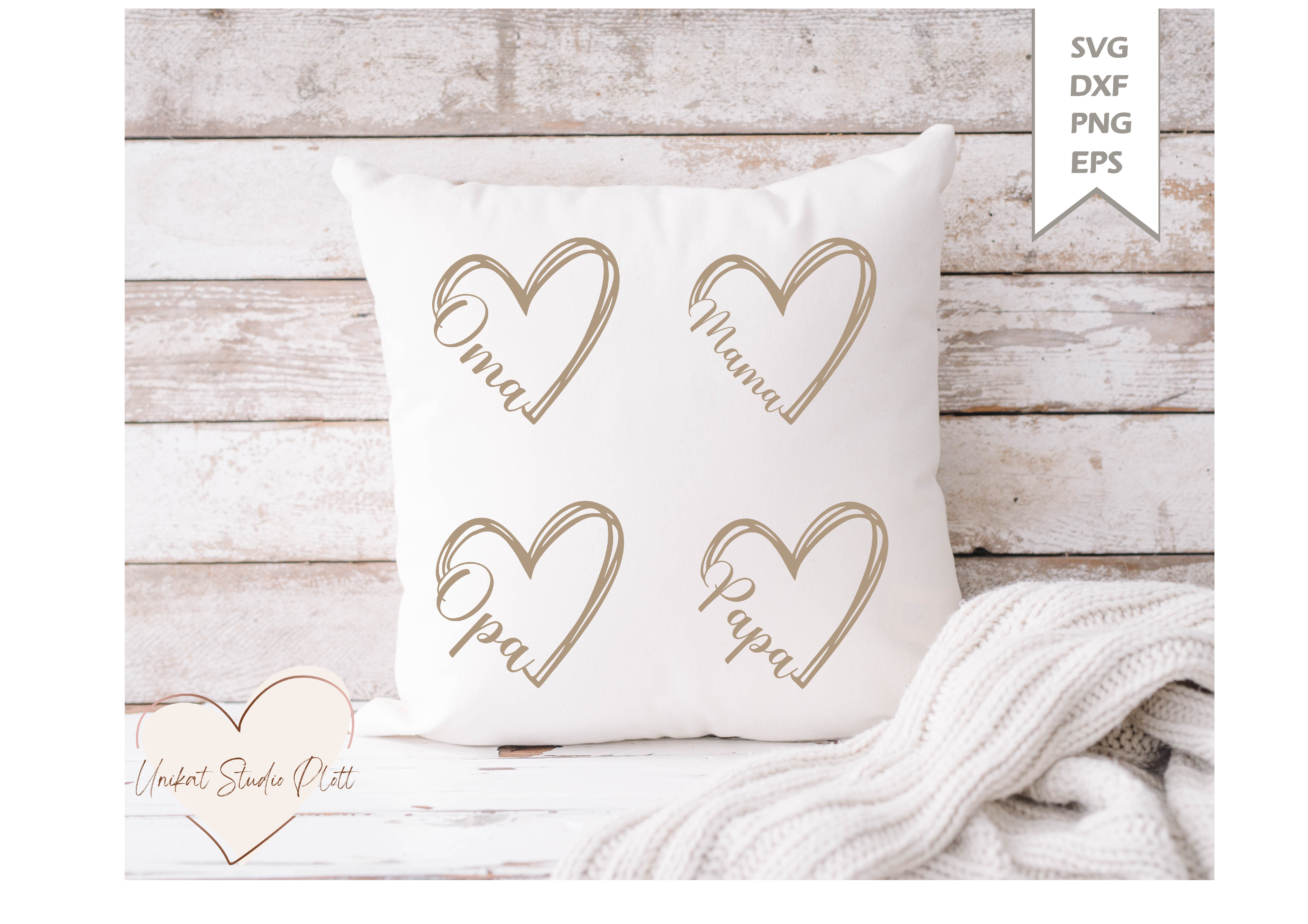 Plotterdatei "Herz Mama, Oma, Papa, Oma" SVG / Dxf Pdf Silhouette | Svg Clipart