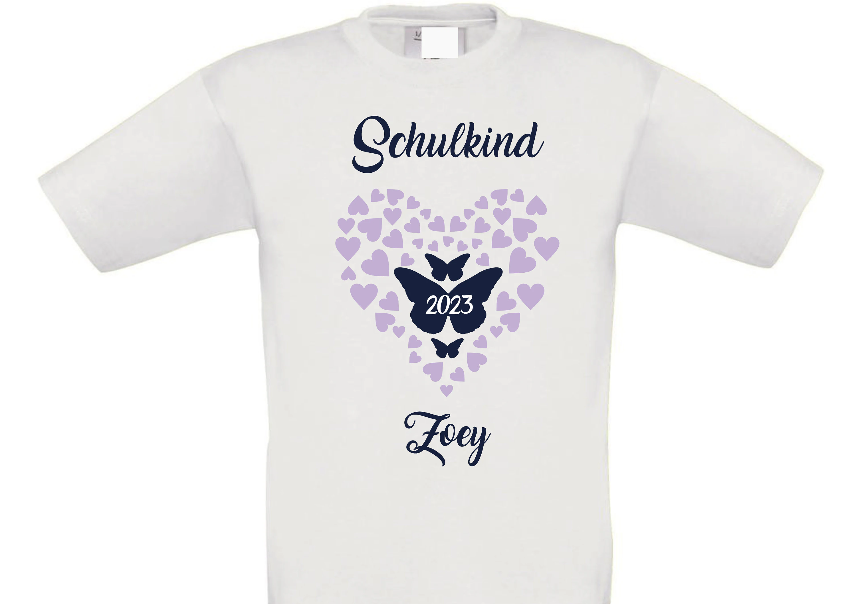 Schulkind T-Shirt "Schmetterling" mit Namen und Herz